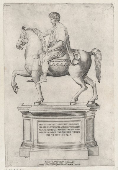 Marcus Aureliuksen ratsastajapatsas Capitolissa, 1548, 1548. tekijältä Nicolas Beatrizet