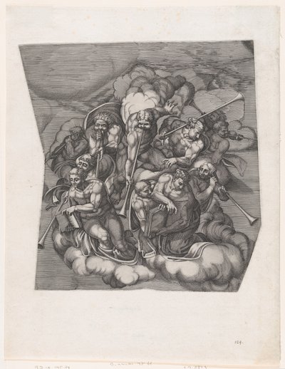 Trumpetti enkelit viimeisestä tuomiosta, Michelangelon jälkeen, 1530-66., 1530-66. tekijältä Nicolas Beatrizet