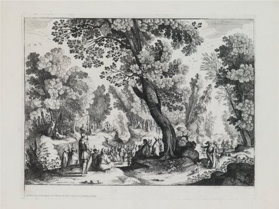 Metsäinen maisema Pyhän Johannes Kastajan saarnalla tekijältä Nicolas Cochin