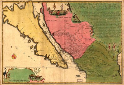La Californie ou Nouvelle Caroline - teosten teatteri, Apostoliset teokset Compa. e Jesus in America Septe. LOC 98687119 tekijältä Nicolas de Fer