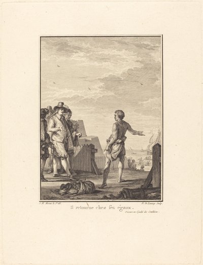 Puhe ehtojen tasa-arvosta: Hän palaa tasavertaistensa luo tekijältä Nicolas Delaunay after Jean Michel Moreau