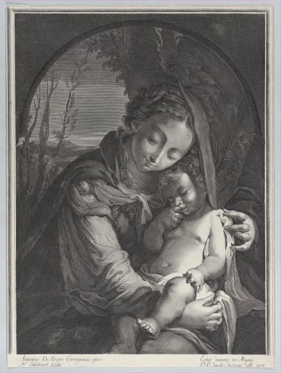 Neitsyt nukkuvan Kristus-lapsen kanssa, 1708., 1708. tekijältä Nicolas Etienne Edelinck
