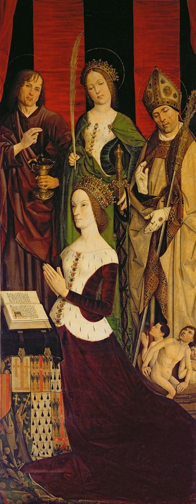 Mooseksen ja palavan pensaan triptyykki, oikea paneeli Jeanne de Lavalista (k. 1498) Pyhän Johanneksen, Pyhän Katariinan ja Pyhän Nikolauksen kanssa, n. 1476 (katso myös 26542, 173010 ja 232840) tekijältä Nicolas Froment