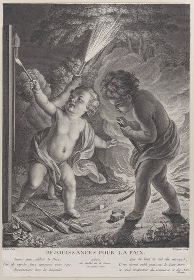 Rauhaa juhlimassa Rauhaa juhlimassa, kolme puttia ilotulituksella, 1745-71., 1745-71. tekijältä Nicolas Gabriel Dupuis