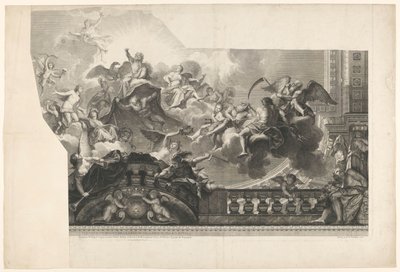 Kattomaalaus jumalien kokoonpanolla (levy 2) Ceiling du Milieu de la Grande Gallerie du Palais Royal (otsikko esineessä) tekijältä Nicolas Henri Tardieu