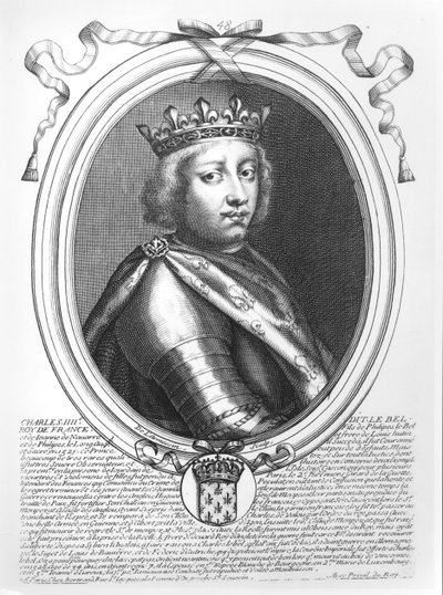 Kaarle IV (1294-1328) Messu, Ranskan ja Navarran kuningas, teoksesta Les Augustes Representations de tous les Rois de France Pharamondista Ludvig XIV:hen, Pariisi, 1679 tekijältä Nicolas II de Larmessin