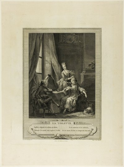 La Toilette, teoksesta Monument du Costume Physique et Moral de la fin du Dix-huitième siècle (monumentti fyysisestä ja moraalisesta puvusta) tekijältä Nicolas Joseph Voyez