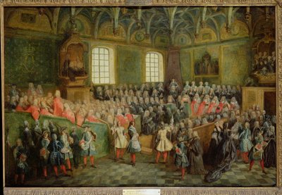 Tuomioistuin pidettiin parlamentissa Louis XV:n enemmistössä (1710-74), 22. helmikuuta 1723 tekijältä Nicolas Lancret