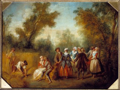 Summer Country -juhlat sadonkorjuun aikaan. Nicolas Lancretin (1690-1743) maalaus 1700-luvun aurinko. 0,69x0,89 m tekijältä Nicolas Lancret