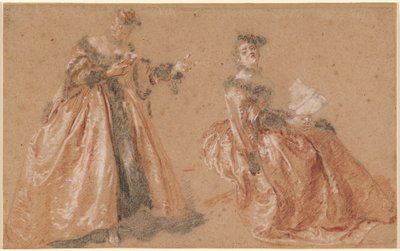 Kaksi tyylikästä naista puolalaisissa puvuissa tekijältä Nicolas Lancret
