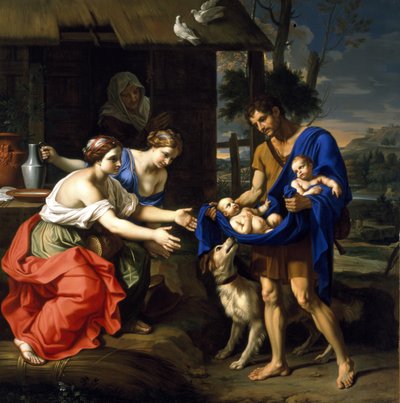 Paimen Faustulus tuo Romulun ja Remuksen vaimolleen tekijältä Nicolas Mignard