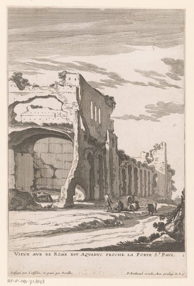 Akveduktin rauniot Roomassa Vieux Mur de Rome dit Aquaduc proche la Porte St. Paul (otsikko esineessä) tekijältä Nicolas Perelle