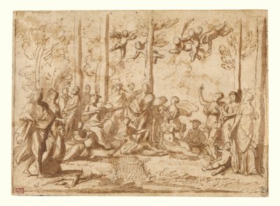 Apollo ja muusat Parnassos-vuorella tekijältä Nicolas Poussin