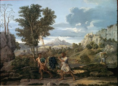 Syksy tai luvatusta maasta tuotu rypäleterttu / Josuen ja Kaalebin paluu valtavalla viinirypäleterällä Kanaanin maasta tekijältä Nicolas Poussin