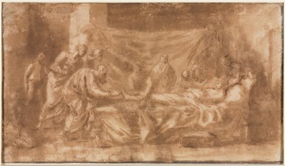 Extreme Unction (recto); Kolme päätä ja muita luonnoksia (käänteinen) tekijältä Nicolas Poussin