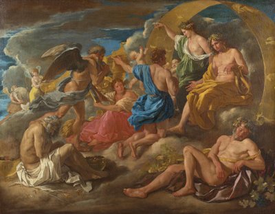 Helios ja Faethon sekä Saturnus ja neljä vuodenaikaa tekijältä Nicolas Poussin