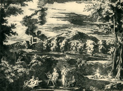 Maisema Orpheuksen ja Eurydiken kanssa, 1600-luvun puoliväli, 1943. tekijältä Nicolas Poussin