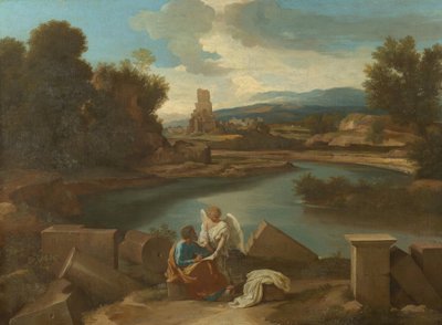 Maisema Rooman Campagnalta, Matteus ja enkeli tekijältä Nicolas Poussin