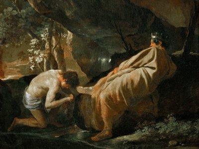 Midas Pactolus-joen lähteellä, noin 1627. tekijältä Nicolas Poussin