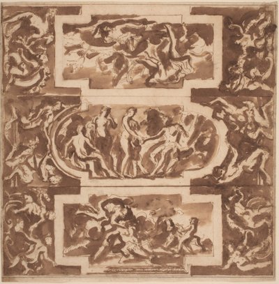 Modello for a Ceiling: Diana ja Dead Endymion, Pariisin tuomio ja Adonisin kuolema tekijältä Nicolas Poussin