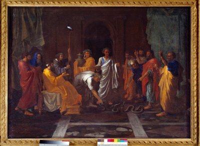 Mooses muuttaa Aaronin sauvan käärmeeksi. Nicolas Poussinin maalaus tekijältä Nicolas Poussin