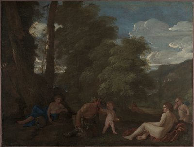 Nymfit ja satyyri Rakkaus voittaa kaiken 1625-1627. tekijältä Nicolas Poussin