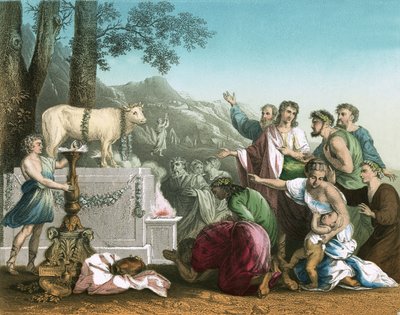 Kultaisen vasikan palvonta tekijältä Nicolas Poussin