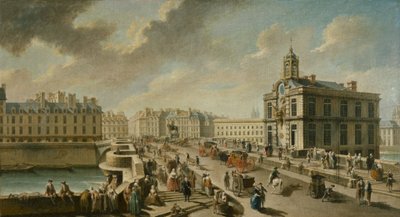 Pont-Neuf ja Samaritaine-pumppu Quai de la Mégisserie -kadulta katsottuna. tekijältä Nicolas Raguenet