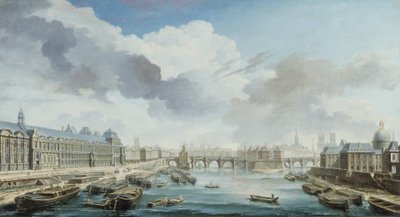 Louvre, Pont-Neuf ja Collège des Quatre-Nations, nykyinen Institut de France, Pont Royalilta katsottuna. tekijältä Nicolas Raguenet