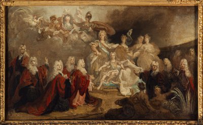 Allegoria Ludvig XV:n kihlauksesta Espanjan infantaan Marie-Anne-Victoireen (1722), 1722 (öljy kankaalle). tekijältä Nicolas de (workshop) Largilliere