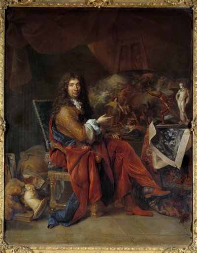 Muotokuva Charles Lebrunista (Le Brun) (1619-1690), ensimmäinen kuningas Ludvig XIV:n maalari Nicolas de Largillieren (1656-1746) maalaus Dim. 2,32 x 1,81 m. Pariisi. Louvren taidemuseo tekijältä Nicolas de Largillière