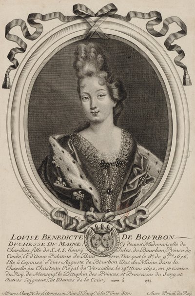 Pariisilaisen Nicholas de Larmessinin kaiverrus Louise Bénédicte de Bourbonista (Mainen herttuatar) noin vuonna 1690. tekijältä Nicolas de Larmessin