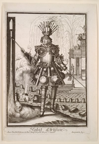 Fantastiset puvut: Ilotulituksentekijän puku, c. 1690. tekijältä Nicolas de Larmessin II