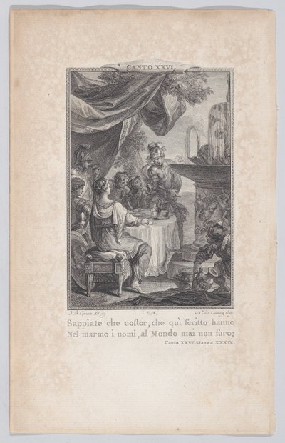 Canto 26, Stanza 39, Orlando Furiososta, 1774, 1774. tekijältä Nicolas de Launay