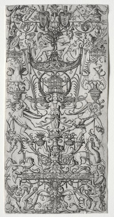 Ornamenttipaneeli, jossa on lintuhäkki, c. 1500-1512. tekijältä Nicoletto da Modena