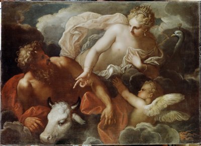 Jupiter, Juno ja Io (Jupiter, Juno ja Io) - Niccolo (Nicolo) Bambinin (1651-1736) maalaus, öljy kankaalle, 1600-luvun loppu - Venetsialainen taide tekijältä Nicolo Bambini