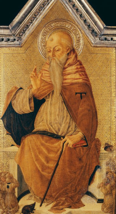Saint Anthony Abbot valtaistuimella veljeskunnan jäsenten kanssa tekijältä Nicolo di Maestro Antonio dAncona