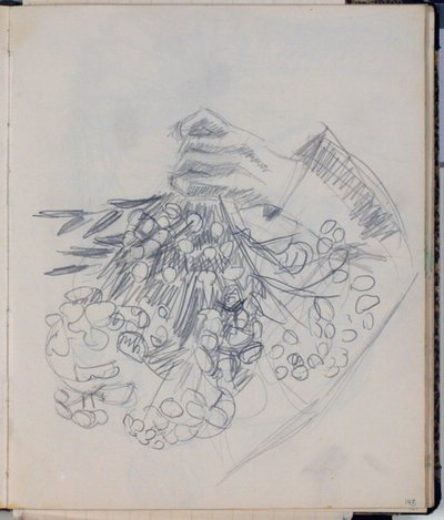 H. C. Andersenin oikea käsi. Luonnos elokuvalle "Meadow by Nysø" (Odense) tekijältä Niels Larsen Stevns