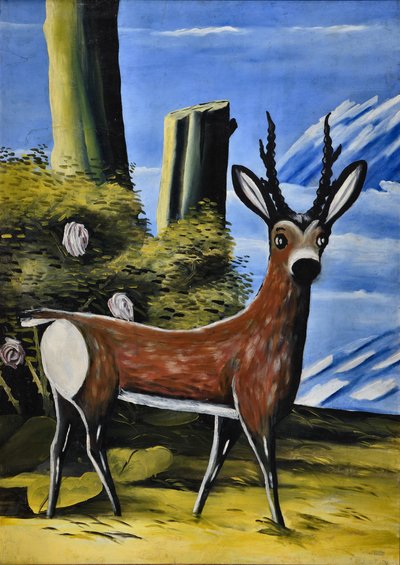 Roe Deer and Landscape tekijältä Niko Pirosmani