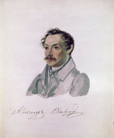 Portrait du poete et decabriste kreivi Aleksanteri I.Odoevsky (1802-1839) (decabrisme) (runoilijan, joulukuun kreivi Aleksanteri I. Odojevskin muotokuva). Nikolai Aleksandrovitš Bestuzhevin kuva (1791-1855). Aquarelle sur paperier, 22,2 x 17,8 cm tekijältä Nikolai Alexandrovich Bestuzhev