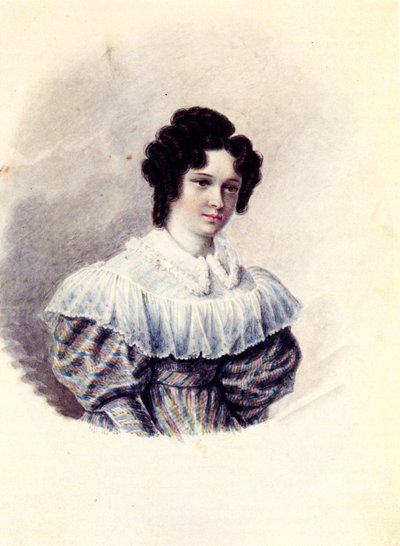 Muotokuva Alexandra Ivanovna Davydovasta 1802-1895, dekabristin Vasili Davydovin vaimosta, 1830-1839 tekijältä Nikolai Alexandrovich Bestuzhev