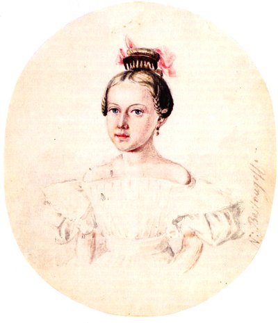 Dekabristin Iwan Annenkowin tyttären Olga Annenkovan muotokuva, 1836 tekijältä Nikolai Alexandrovich Bestuzhev