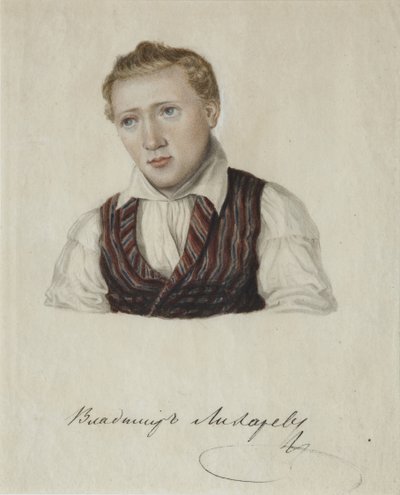 Dekabristin muotokuva Vladimir Nikolajevitš Likharevin 1803-1840, 1828 tekijältä Nikolai Alexandrovich Bestuzhev