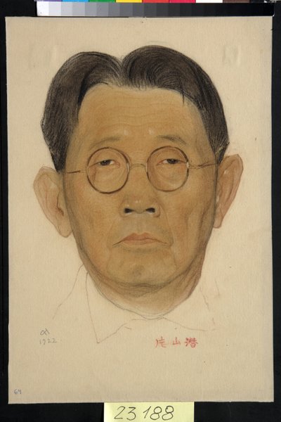 Sen Katayaman (1859-1933) muotokuva - Nikolai Andrejevitš Andreevin (1873-1932) työ, veri ja liitu paperille (32,5x22,4 cm) tekijältä Nikolai Andreevich Andreev