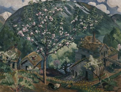 Omenapuu täydessä kukassa (öljy kankaalle) tekijältä Nikolai Astrup