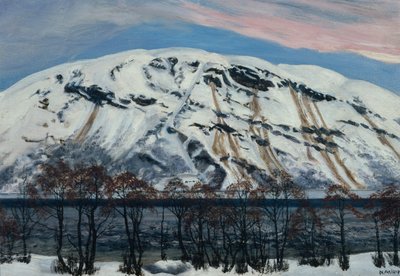 Kylmä huhtikuun aamu lumivyöryllä, lumivuori tekijältä Nikolai Astrup