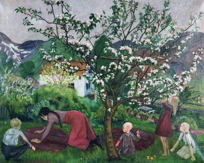 Puutarhassa, n. 1914-1915 (öljy kankaalle) tekijältä Nikolai Astrup