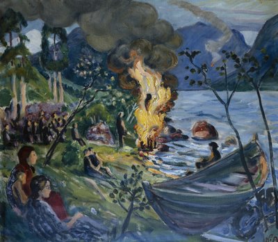 Juhannustuli Jølsterin vesillä (öljy kankaalle) tekijältä Nikolai Astrup