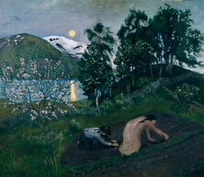 Kevätyö puutarhassa, yötyö puutarhassa tekijältä Nikolai Astrup