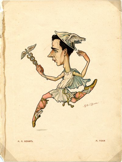 Balettitanssija ja koreografi Michel Fokine Tekijä: Russian Ballet in Caricatures, 1902-1905 tekijältä Nikolai Gustavovich Legat